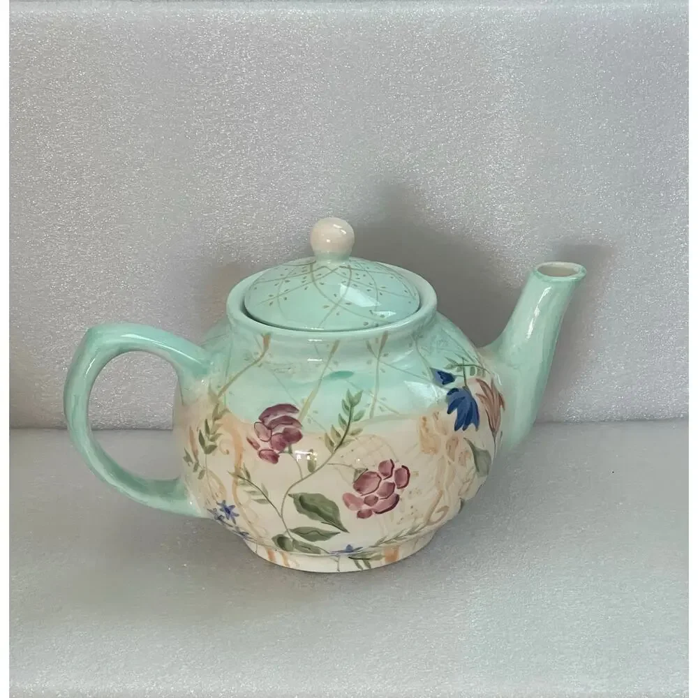 Crate And Barrel Ceramic Teapot 6 Cups Floral Design Victoria